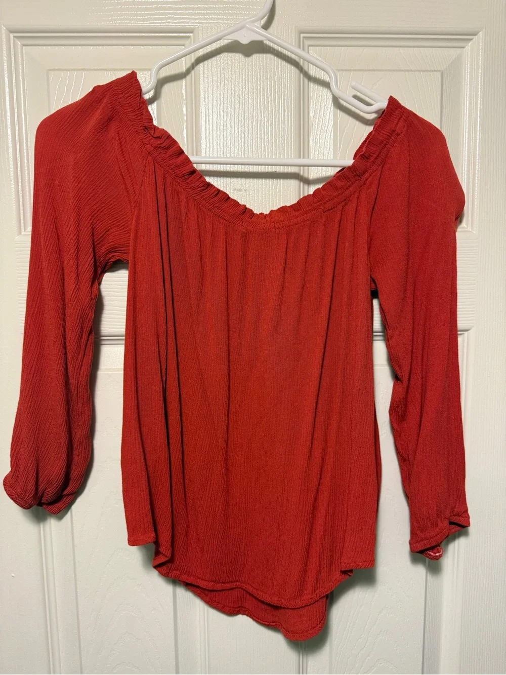 Rust-Red Button Front Off-Shoulder Blouse - Picture 2 of 2